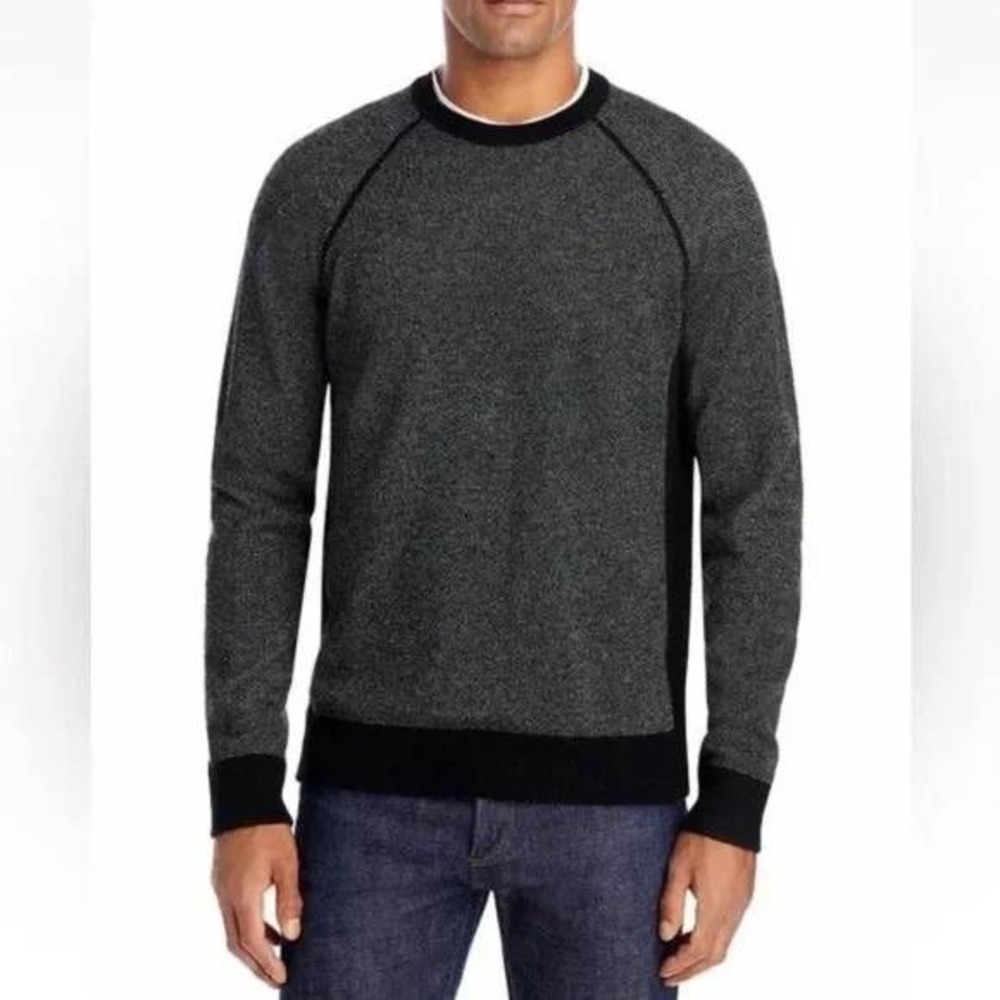 VINCE Birdseye‎ Crewneck Wool & Cashmere Sweater in 2 Tone Gray Size XL